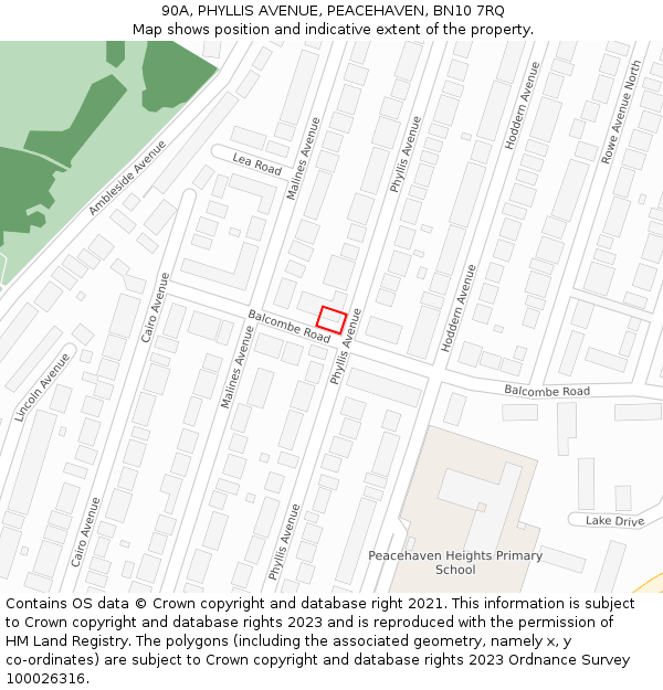 90A, PHYLLIS AVENUE, PEACEHAVEN, BN10 7RQ: Location map and indicative extent of plot