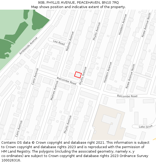 90B, PHYLLIS AVENUE, PEACEHAVEN, BN10 7RQ: Location map and indicative extent of plot