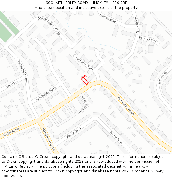 90C, NETHERLEY ROAD, HINCKLEY, LE10 0RF: Location map and indicative extent of plot