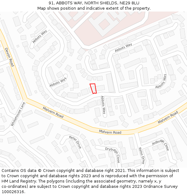 91, ABBOTS WAY, NORTH SHIELDS, NE29 8LU: Location map and indicative extent of plot