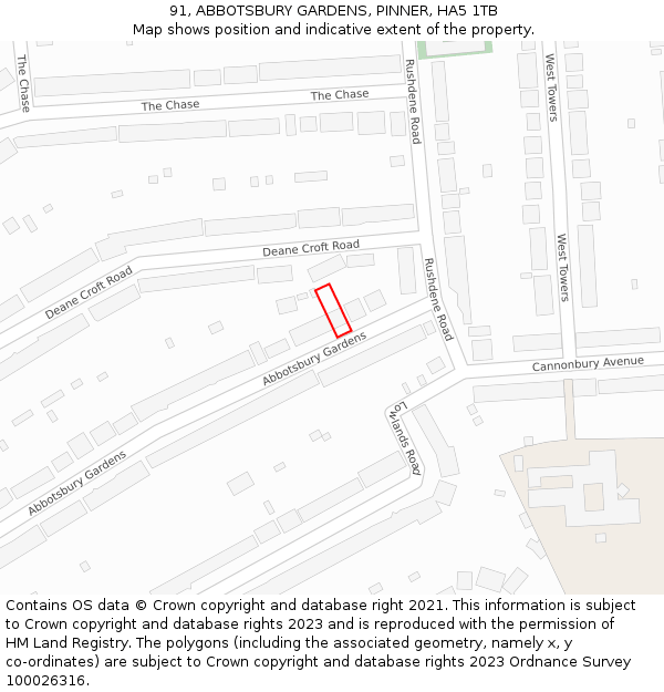 91, ABBOTSBURY GARDENS, PINNER, HA5 1TB: Location map and indicative extent of plot