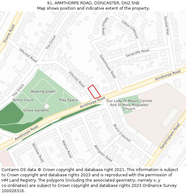 91, ARMTHORPE ROAD, DONCASTER, DN2 5NE: Location map and indicative extent of plot