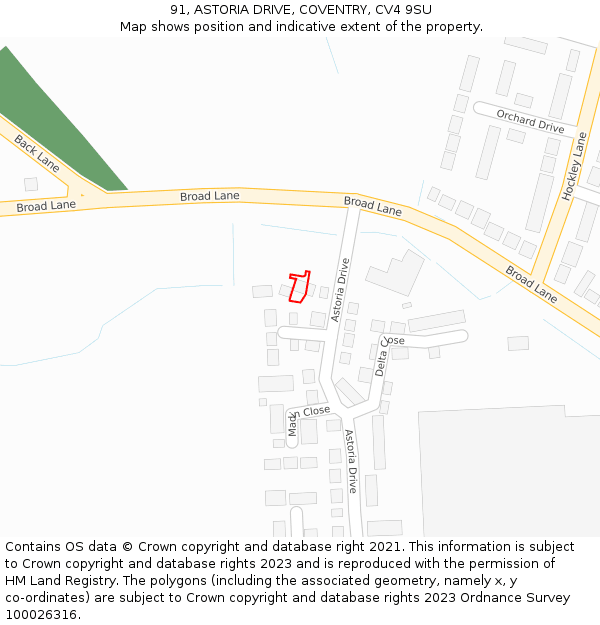 91, ASTORIA DRIVE, COVENTRY, CV4 9SU: Location map and indicative extent of plot