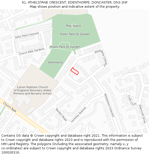 91, ATHELSTANE CRESCENT, EDENTHORPE, DONCASTER, DN3 2NF: Location map and indicative extent of plot