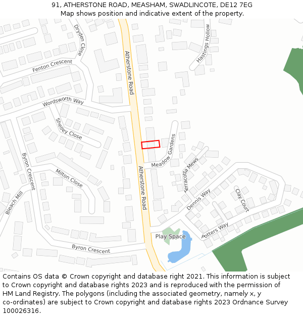 91, ATHERSTONE ROAD, MEASHAM, SWADLINCOTE, DE12 7EG: Location map and indicative extent of plot