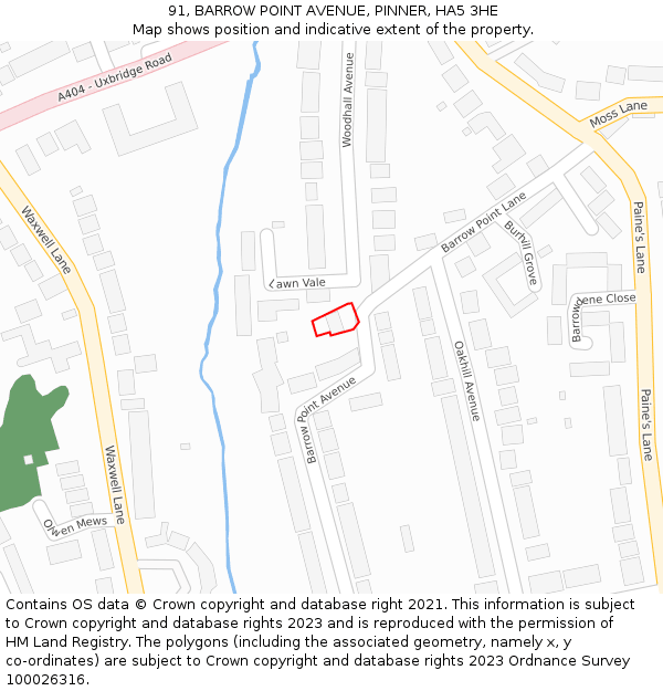 91, BARROW POINT AVENUE, PINNER, HA5 3HE: Location map and indicative extent of plot