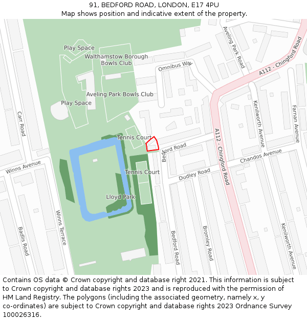 91, BEDFORD ROAD, LONDON, E17 4PU: Location map and indicative extent of plot