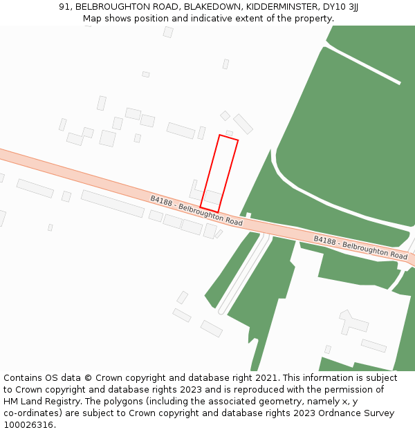 91, BELBROUGHTON ROAD, BLAKEDOWN, KIDDERMINSTER, DY10 3JJ: Location map and indicative extent of plot