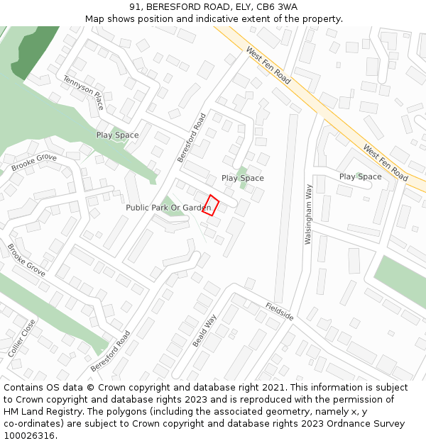 91, BERESFORD ROAD, ELY, CB6 3WA: Location map and indicative extent of plot