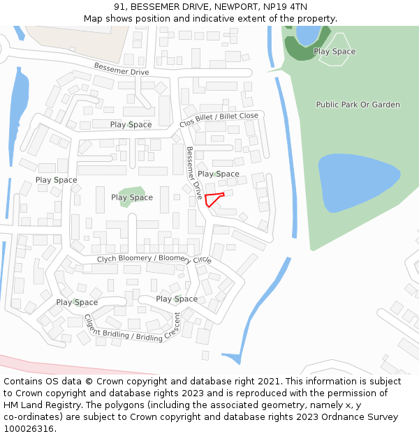 91, BESSEMER DRIVE, NEWPORT, NP19 4TN: Location map and indicative extent of plot