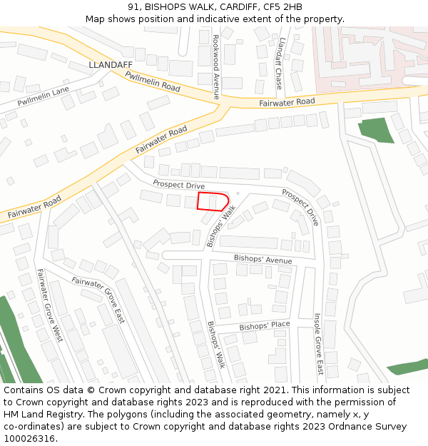 91, BISHOPS WALK, CARDIFF, CF5 2HB: Location map and indicative extent of plot