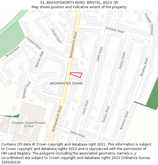 91, BISHOPSWORTH ROAD, BRISTOL, BS13 7JR: Location map and indicative extent of plot