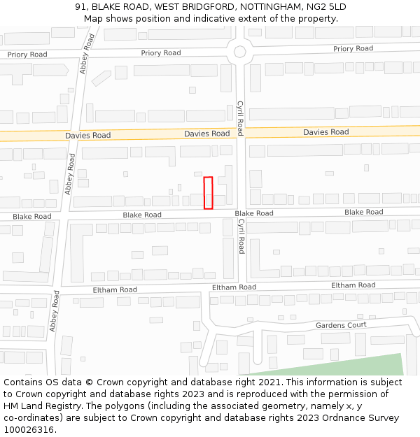 91, BLAKE ROAD, WEST BRIDGFORD, NOTTINGHAM, NG2 5LD: Location map and indicative extent of plot