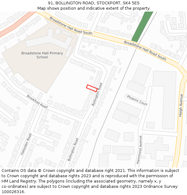 91, BOLLINGTON ROAD, STOCKPORT, SK4 5ES: Location map and indicative extent of plot