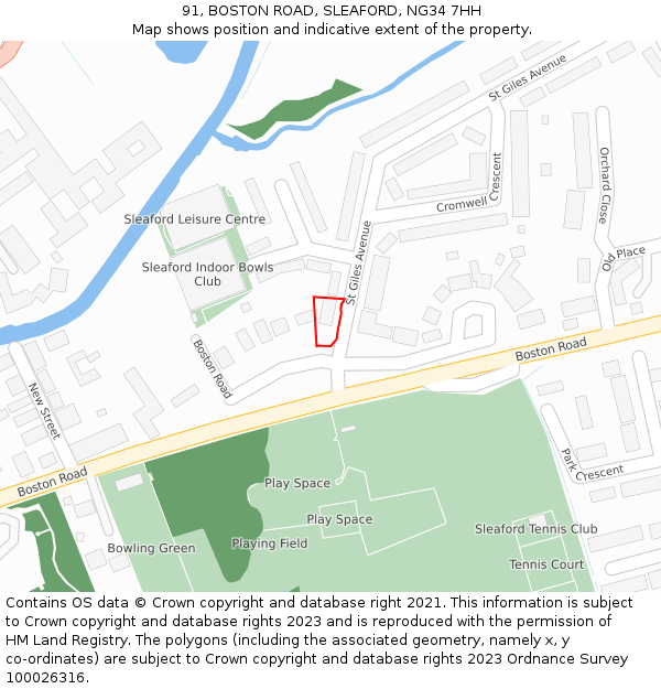 91, BOSTON ROAD, SLEAFORD, NG34 7HH: Location map and indicative extent of plot