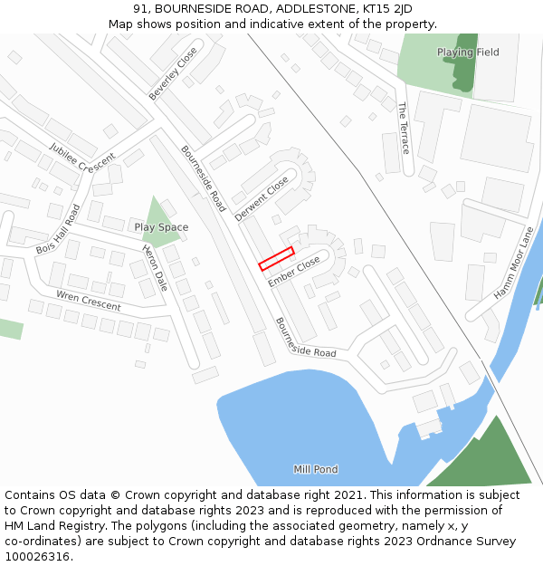 91, BOURNESIDE ROAD, ADDLESTONE, KT15 2JD: Location map and indicative extent of plot
