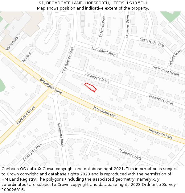 91, BROADGATE LANE, HORSFORTH, LEEDS, LS18 5DU: Location map and indicative extent of plot