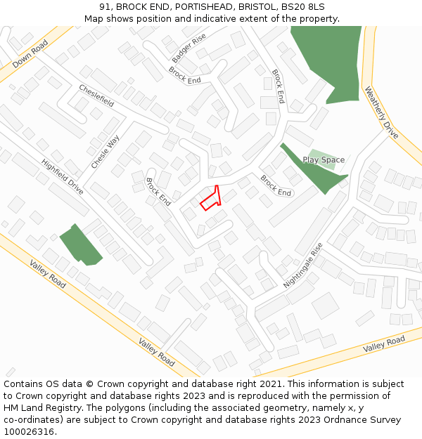 91, BROCK END, PORTISHEAD, BRISTOL, BS20 8LS: Location map and indicative extent of plot