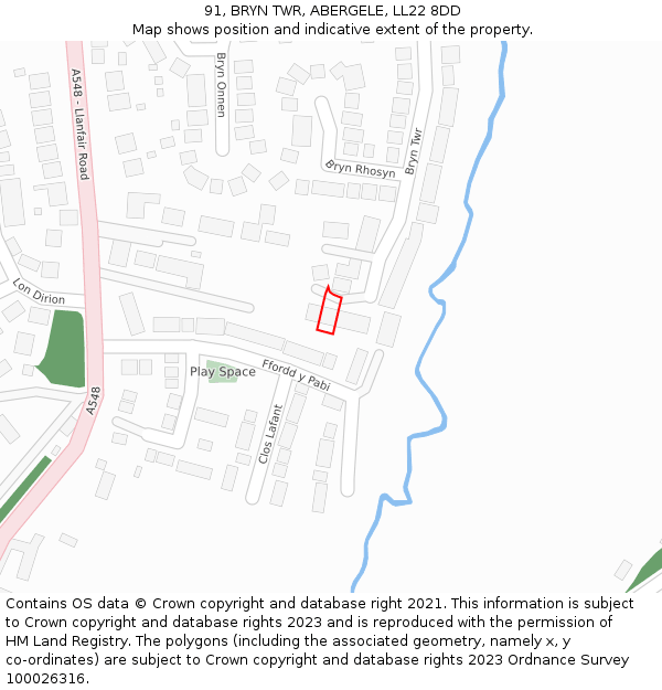 91, BRYN TWR, ABERGELE, LL22 8DD: Location map and indicative extent of plot