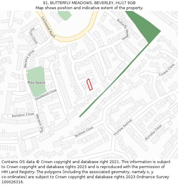 91, BUTTERFLY MEADOWS, BEVERLEY, HU17 9GB: Location map and indicative extent of plot