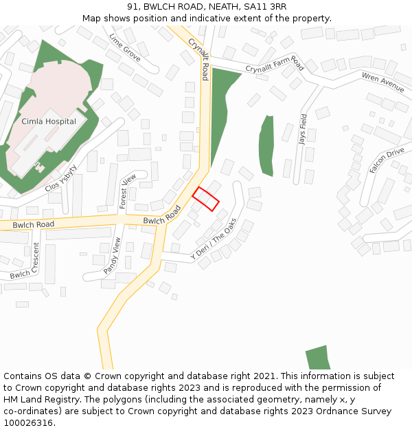 91, BWLCH ROAD, NEATH, SA11 3RR: Location map and indicative extent of plot