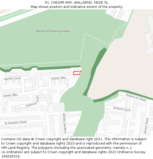 91, CAESAR WAY, WALLSEND, NE28 7JL: Location map and indicative extent of plot