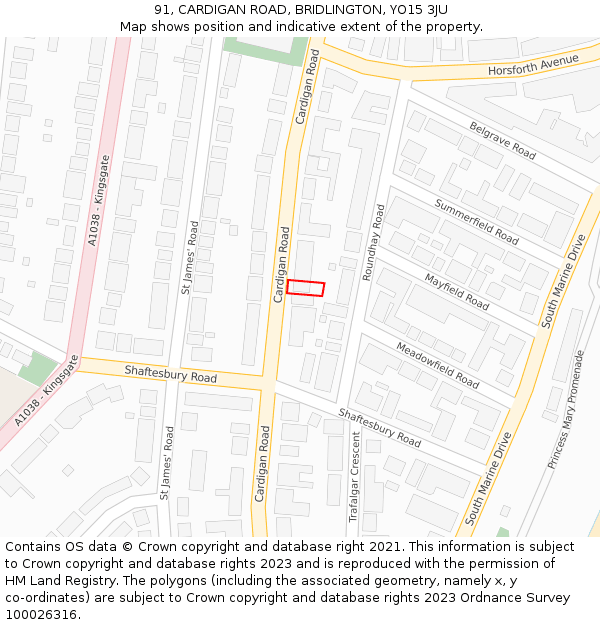 91, CARDIGAN ROAD, BRIDLINGTON, YO15 3JU: Location map and indicative extent of plot