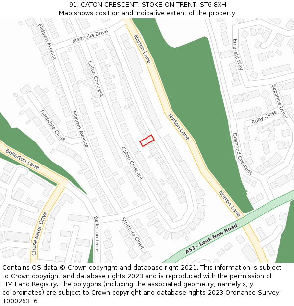 91, CATON CRESCENT, STOKE-ON-TRENT, ST6 8XH: Location map and indicative extent of plot