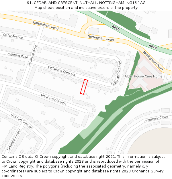 91, CEDARLAND CRESCENT, NUTHALL, NOTTINGHAM, NG16 1AG: Location map and indicative extent of plot