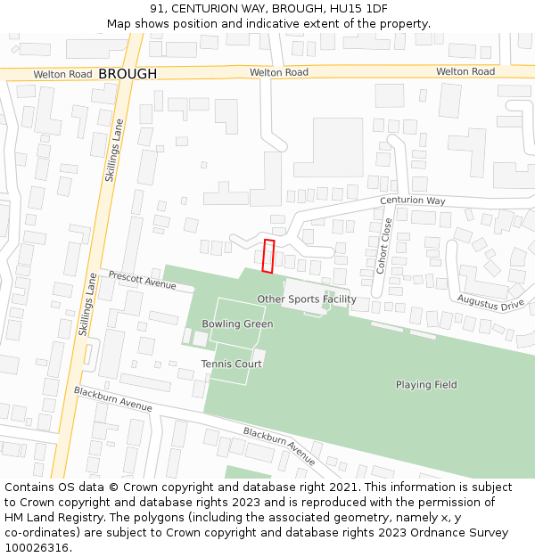 91, CENTURION WAY, BROUGH, HU15 1DF: Location map and indicative extent of plot