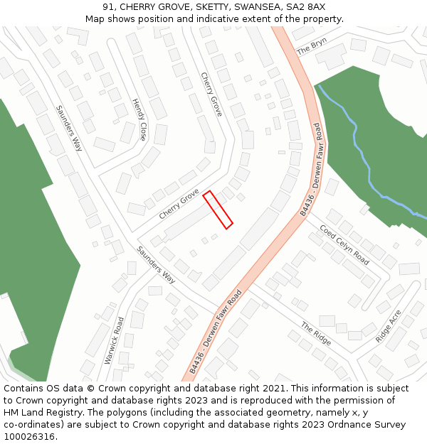 91, CHERRY GROVE, SKETTY, SWANSEA, SA2 8AX: Location map and indicative extent of plot