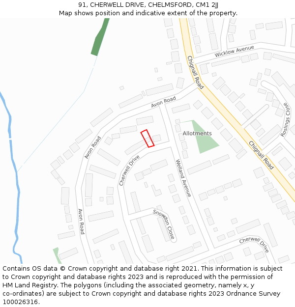 91, CHERWELL DRIVE, CHELMSFORD, CM1 2JJ: Location map and indicative extent of plot