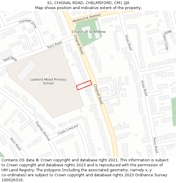 91, CHIGNAL ROAD, CHELMSFORD, CM1 2JA: Location map and indicative extent of plot