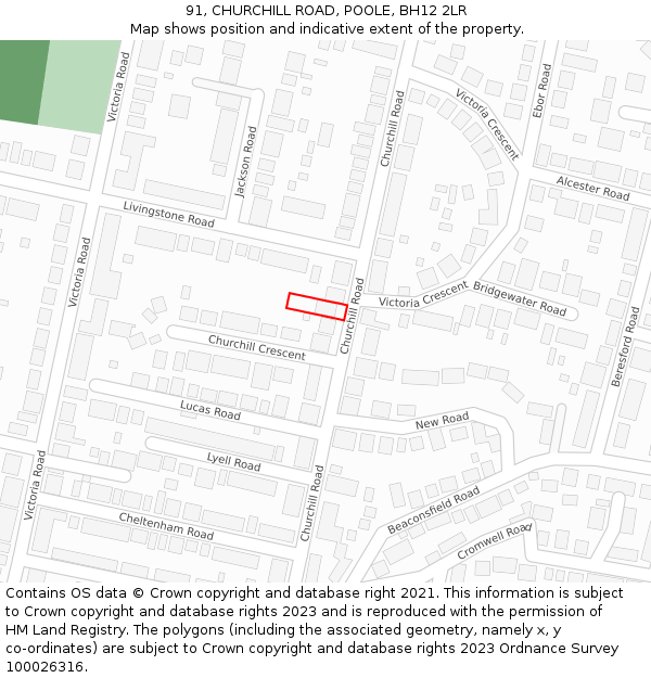 91, CHURCHILL ROAD, POOLE, BH12 2LR: Location map and indicative extent of plot