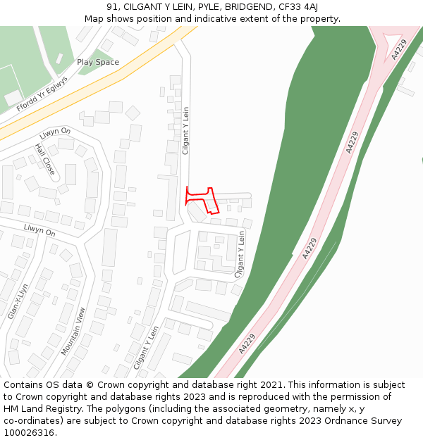 91, CILGANT Y LEIN, PYLE, BRIDGEND, CF33 4AJ: Location map and indicative extent of plot