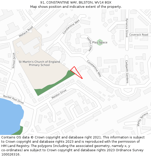 91, CONSTANTINE WAY, BILSTON, WV14 8GX: Location map and indicative extent of plot