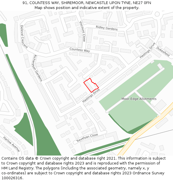 91, COUNTESS WAY, SHIREMOOR, NEWCASTLE UPON TYNE, NE27 0FN: Location map and indicative extent of plot