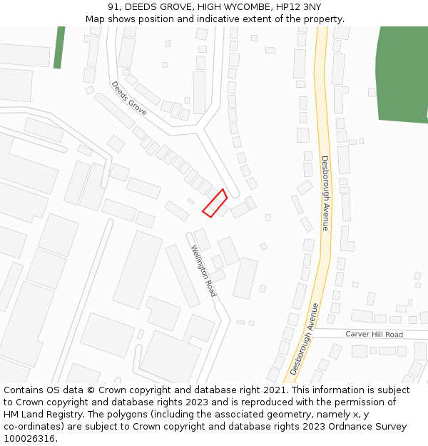 91, DEEDS GROVE, HIGH WYCOMBE, HP12 3NY: Location map and indicative extent of plot