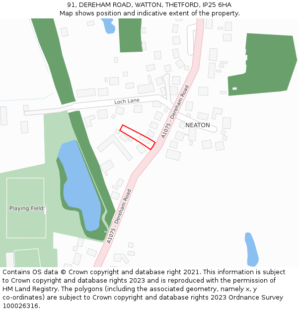 91, DEREHAM ROAD, WATTON, THETFORD, IP25 6HA: Location map and indicative extent of plot