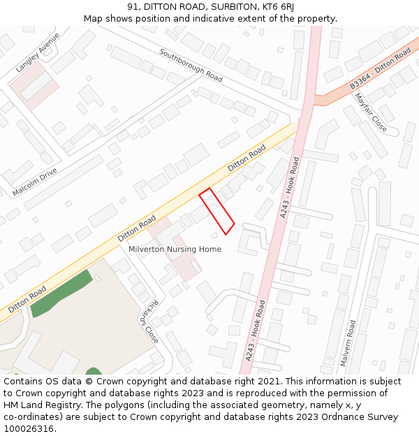 91, DITTON ROAD, SURBITON, KT6 6RJ: Location map and indicative extent of plot