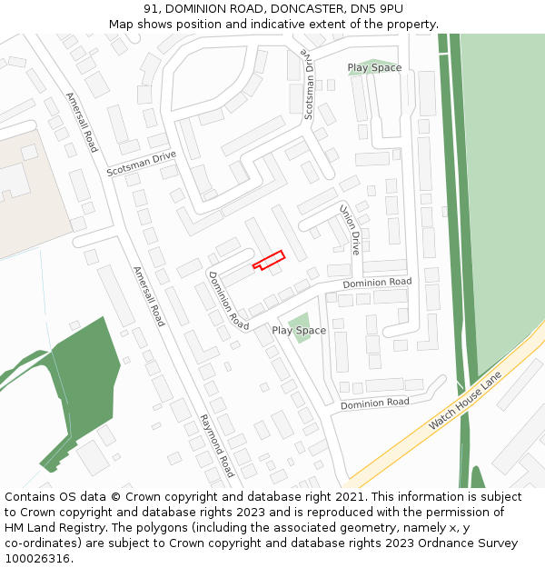 91, DOMINION ROAD, DONCASTER, DN5 9PU: Location map and indicative extent of plot