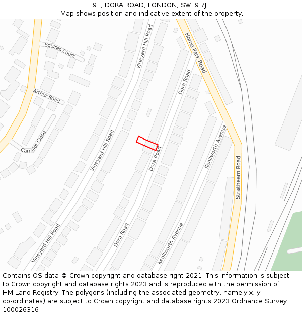 91, DORA ROAD, LONDON, SW19 7JT: Location map and indicative extent of plot