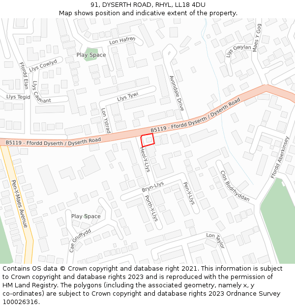 91, DYSERTH ROAD, RHYL, LL18 4DU: Location map and indicative extent of plot