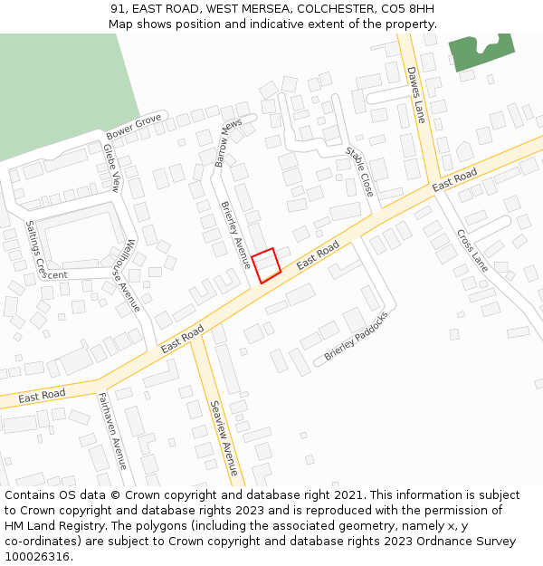 91, EAST ROAD, WEST MERSEA, COLCHESTER, CO5 8HH: Location map and indicative extent of plot