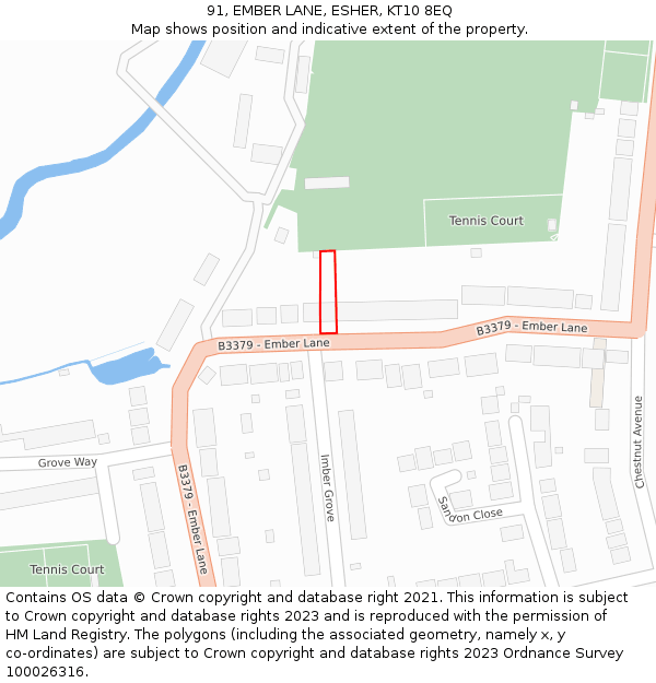 91, EMBER LANE, ESHER, KT10 8EQ: Location map and indicative extent of plot