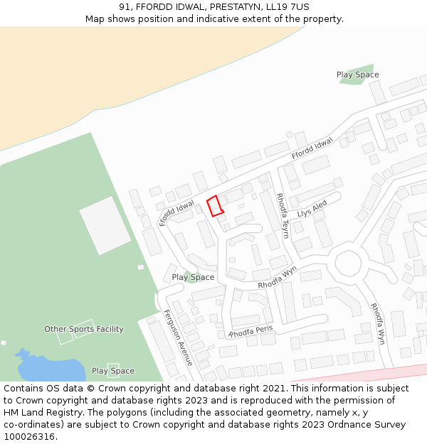 91, FFORDD IDWAL, PRESTATYN, LL19 7US: Location map and indicative extent of plot