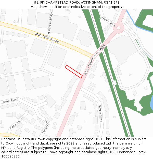 91, FINCHAMPSTEAD ROAD, WOKINGHAM, RG41 2PE: Location map and indicative extent of plot