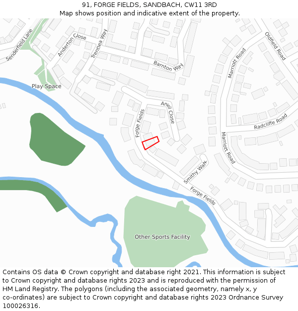 91, FORGE FIELDS, SANDBACH, CW11 3RD: Location map and indicative extent of plot