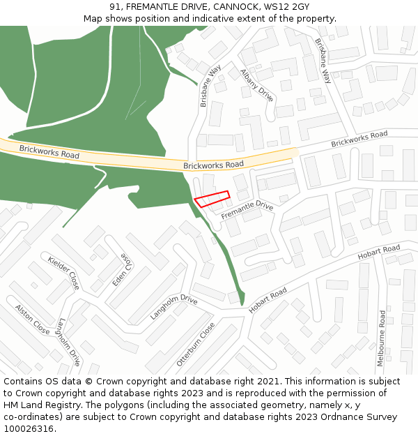 91, FREMANTLE DRIVE, CANNOCK, WS12 2GY: Location map and indicative extent of plot