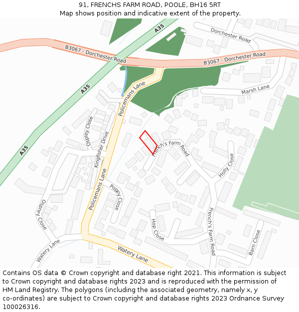 91, FRENCHS FARM ROAD, POOLE, BH16 5RT: Location map and indicative extent of plot